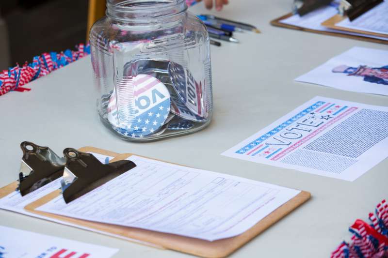 Voting stickers and clipboards