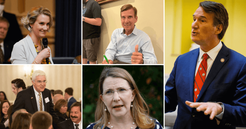 Clockwise from top left: Republicans Amanda Batten (AP), John Stirrup (Facebook), Glenn Youngkin (AP), Siobhan Dunnavant (AP), David Owen (campaign website)