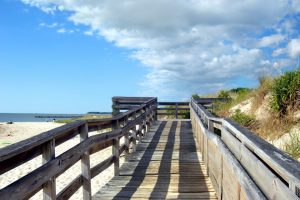 A quiet stroll in the morning on the boardwalk at Cape Charles Beach.
