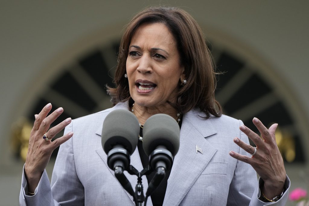 Vice President Kamala Harris speaks during an event about gun safety on Friday, Sept. 22, 2023, in the Rose Garden of the White House in Washington. (AP Photo/Jacquelyn Martin)