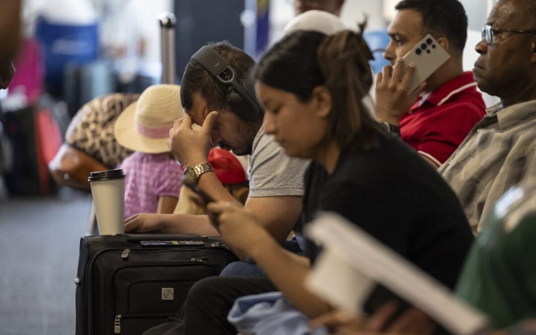 Your flight was canceled by the technology outage. What do you do next?