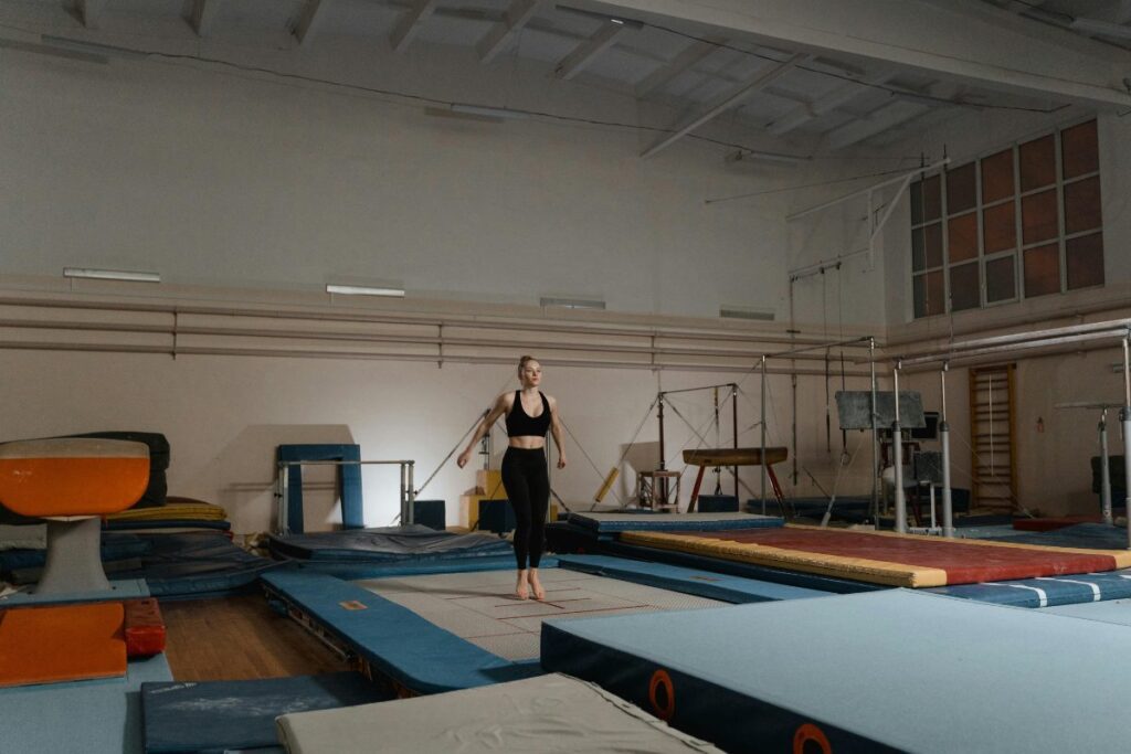 Woman at an adult gymnastics class