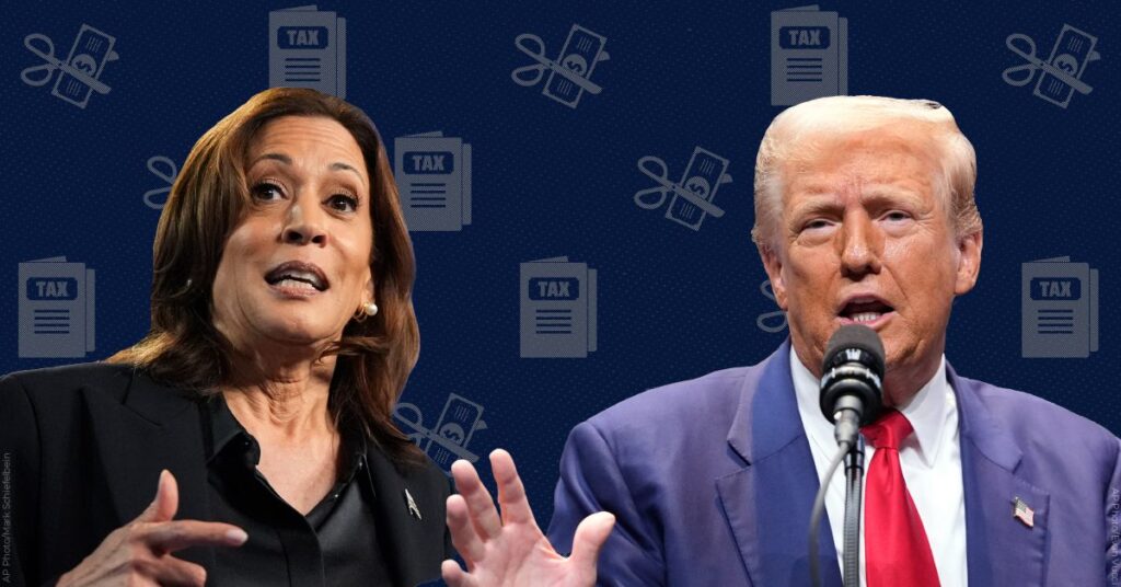 Kamala Harris has proposed increasing the corporate tax rate, expanding the child tax credit, and cutting taxes for more than 100 million working and middle class Americans. Donald Trump, meanwhile, said he wants to permanently extend tax breaks that primarily benefited the ultra-wealthy and corporations. (Graphic by Francesca Daly)