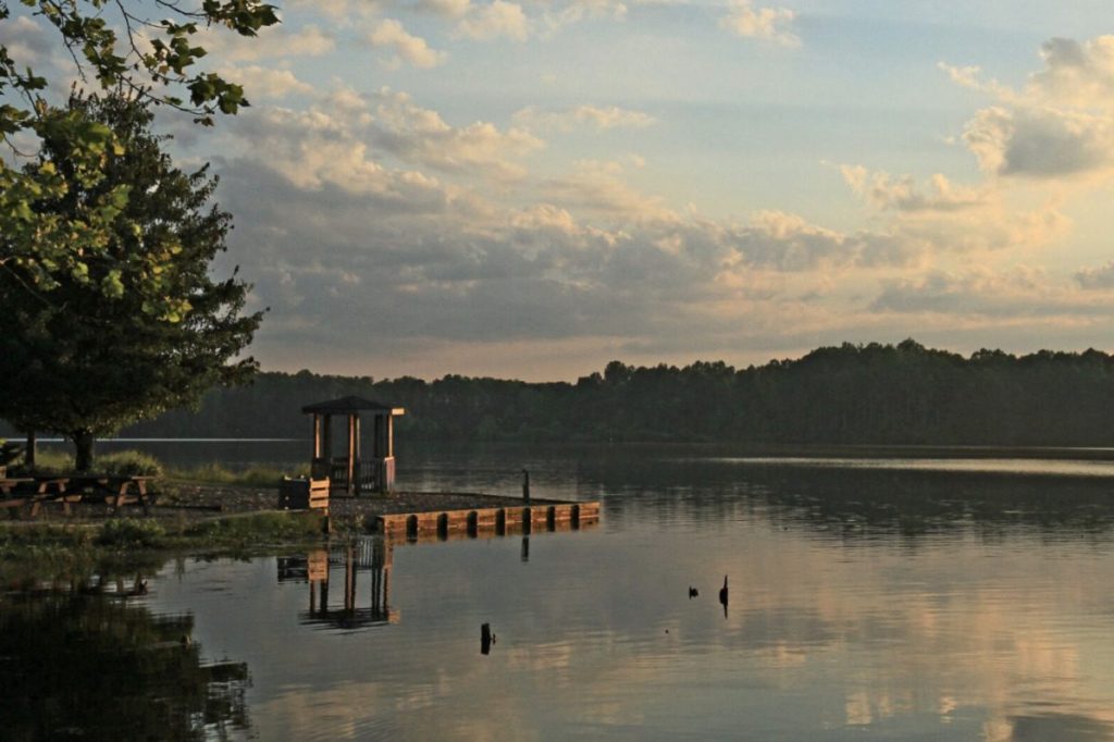 A scenic view of Beaverdam Reservoir in Gloucester