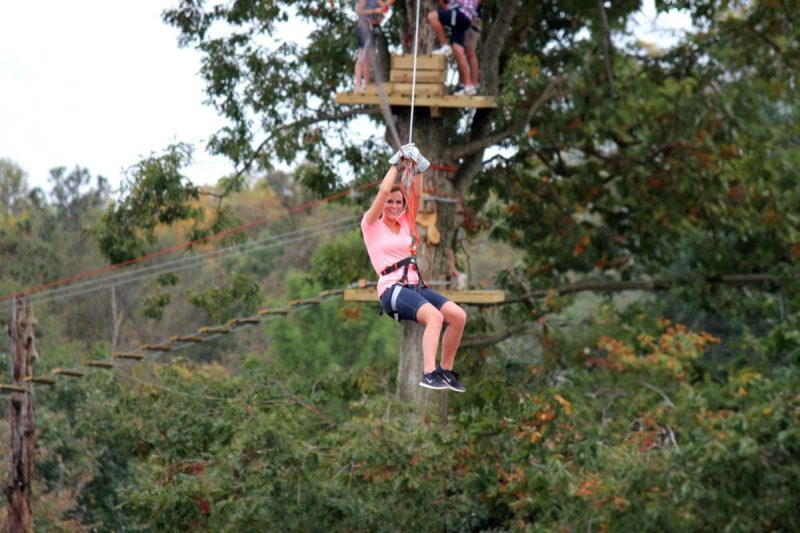 woman on a zipline