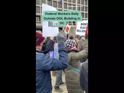 Federal Workers Rally Outside DOL Building in Washington, DC