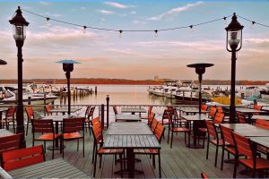 Waterfront dining at sunset