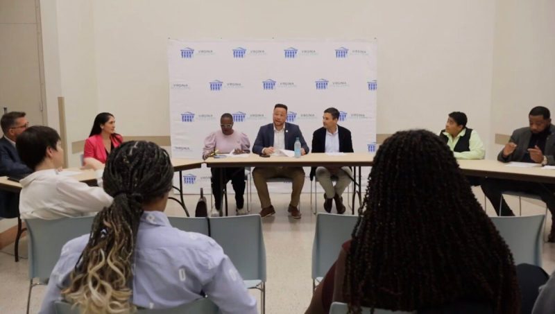 Photo of an event roundtable where several Virginia lawmakers and advocates talk about recent federal cuts.