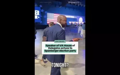 Speaker of Virginia House of Delegates arrives to Abigail Spanberger election night party