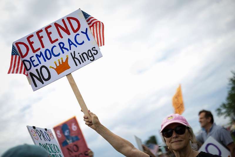 CHARLOTTESVILLE,VA June 14: Saturday, June 14, 2025 in Charlottesville, Va. A few thousand protesters showed up in Charlottesville, Virginia for "No Kings Nationwide Day of Defiance" along Route 29 in the city. Protestors ranged from young to old and many had signs against the president and his administration.
