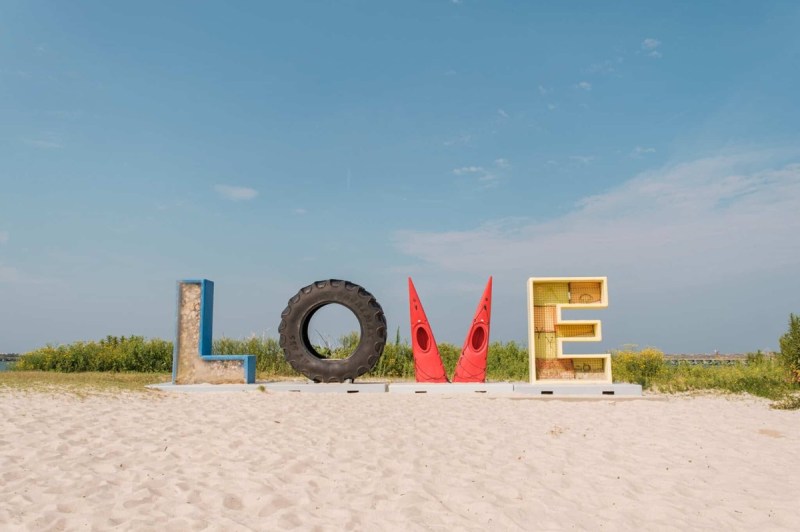 The LOVE artwork on the beach