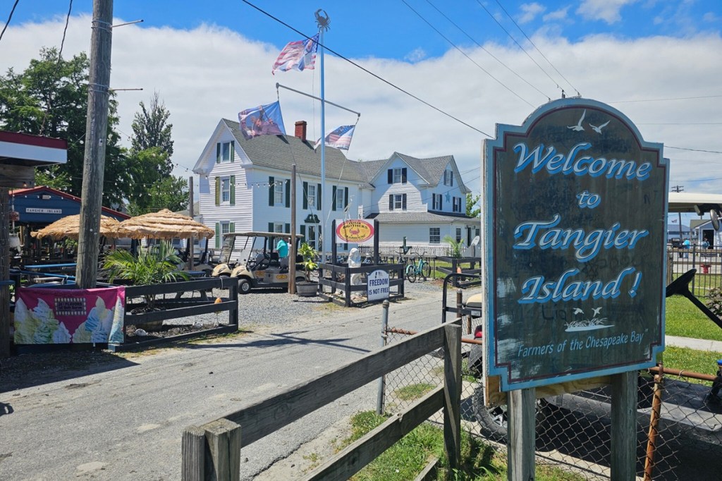 A welcome sign on Tangier Island